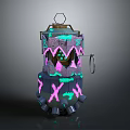 Purple And Pink Layered Bomb With Green Star X Patterns Hexagonal Top And Metal Ring