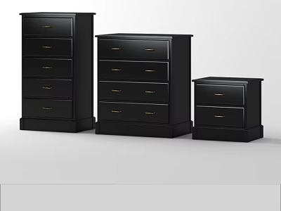 Black Modern Dressers With Three Different Sizes And Gold Handle Drawers For Storage 3d model