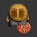 Cute Yellow Minion Character With Big Goggles Red Overalls And Pizza