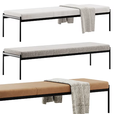 Modern Upholstered Sofa Bench in Gray and Brown with Metal Frame and Soft Blanket 3d model