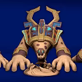 Egyptian Style Mythical Creature Character With Golden Headdress Blue Glowing Eyes And Spotted Body