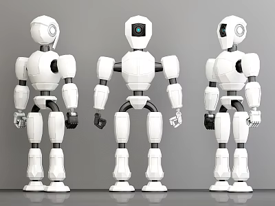 Smart Robot Design With White Humanoid Figure Three Angles And Camera 3d model