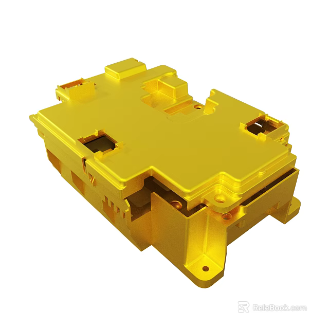Golden Mechanical Metal Structure Part With Multiple Holes And Components 3d model 