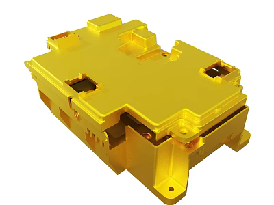 Golden Mechanical Metal Structure Part With Multiple Holes And Components 3d model