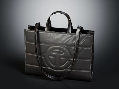 Black Leather Tote Bag With Structured Design Logo Detail And Leather Handles 3d model