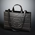 Black Leather Tote Bag With Structured Design Logo Detail And Leather Handles