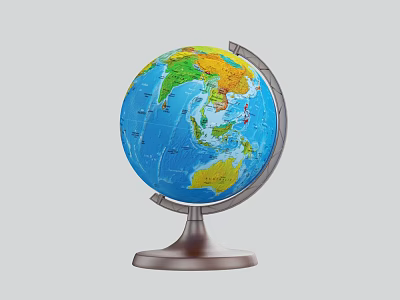 Home Decorative Ornament Set Featuring Globe With Silver Stand And Blue Ocean Design 3d model
