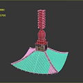 Traditional Architectural Structure With Red Spire And Multi Layered Straw Like Roof