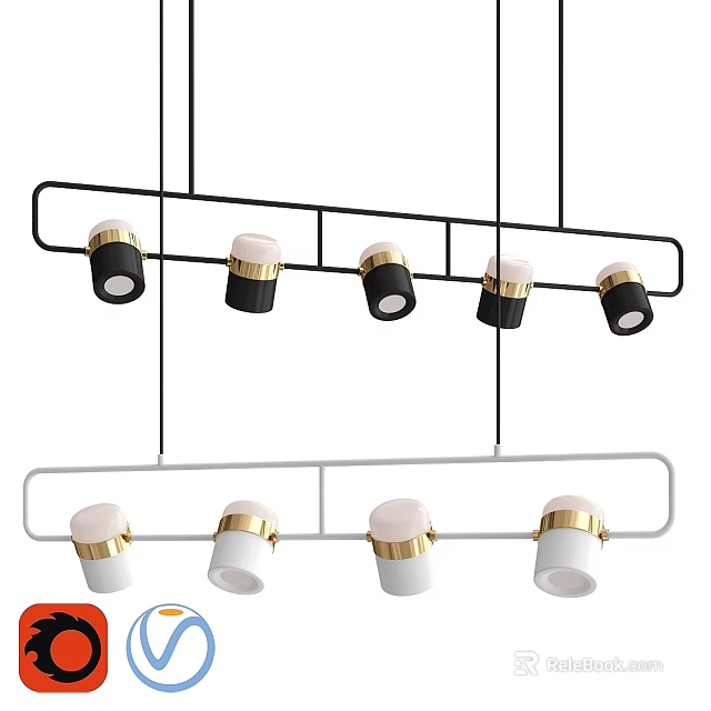 Modern Downlights and Spotlights Featuring Hanging Linear Brackets in Black and White Design 3d model