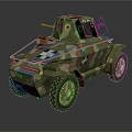 Military Armored Vehicle With Camouflage Paint Cross Symbol Mounted Gun And Off Road Wheels