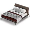 Modern Comfortable Double Bed With Soft Gray White Pillows And Red Blanket 3d model