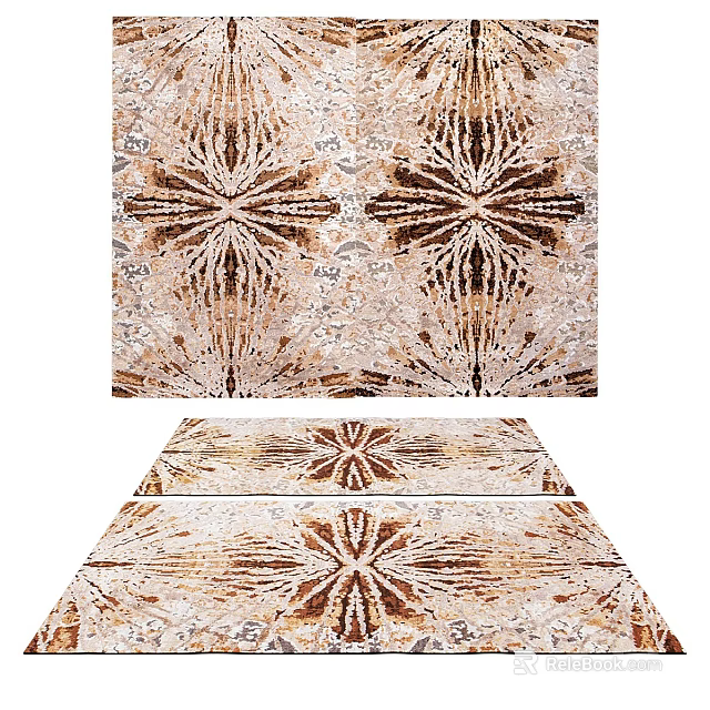 Beautiful Square Rug With Intricate Star Pattern In Beige Brown Tones For Modern Home Decor 3d model 