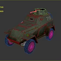 Vintage Green Armored Military Vehicle With Number 718 And Weathered Exterior