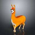 3D Character Llama with Orange and White Fur Wearing Glasses Standing on Dark Background