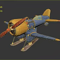 Blue and Yellow Vintage Propeller Passenger Airplane With Ski Landing Gear