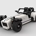 White Open Top Building Block Roadster with Black Seats Large Tires and Stripes