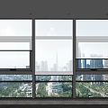 Floor to Ceiling Windows in Modern Empty Room with Panoramic Urban City Skyline View