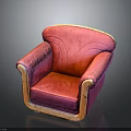 Vintage Style Pink Armchair With Wooden Armrests And Curved Backrest Detail