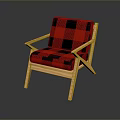 Red Black Checkered Single Chair With Wooden Frame Armrest Simple Modern Design