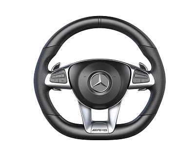 Mercedes Benz AMG Steering Wheel With Black Leather Silver Accents And Control Buttons 3d model