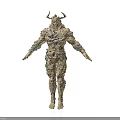 Mythical Horned Creature Character With Muscular Body And Rough Stone Texture