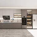 Modern Kitchen Interior Featuring Gray Cabinets Countertop And Stainless Steel Appliances