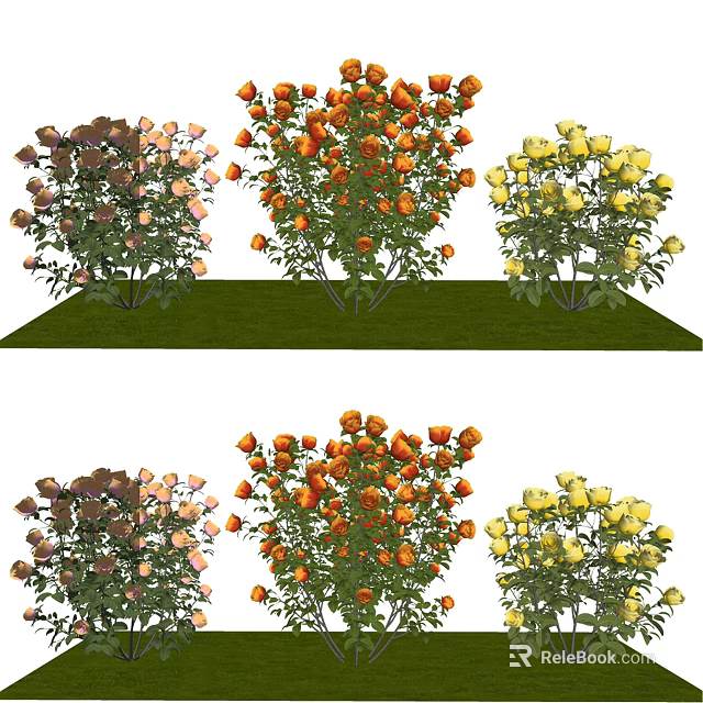 Colorful Garden Flowers With Orange Yellow Pink Blooms And Green Leaves 3d model 