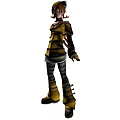 Game and Movie Character in Yellow Coat Gray Striped Pants Yellow Boots With Red Accents
