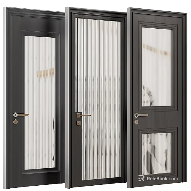 Modern Black Security Door With Glass Panels And Metallic Handles Design 3d model 