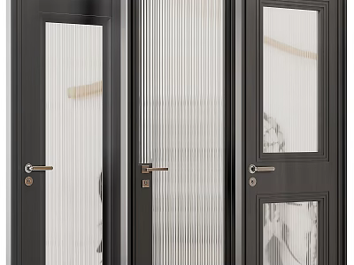 Modern Black Security Door With Glass Panels And Metallic Handles Design 3d model