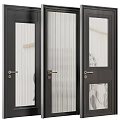 Modern Black Security Door With Glass Panels And Metallic Handles Design