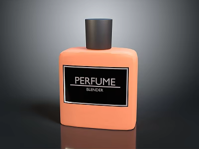 Stylish Orange Perfume Bottle Design With Black Cap And Blossom Label 3d model