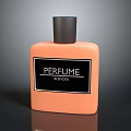 Stylish Orange Perfume Bottle Design With Black Cap And Blossom Label