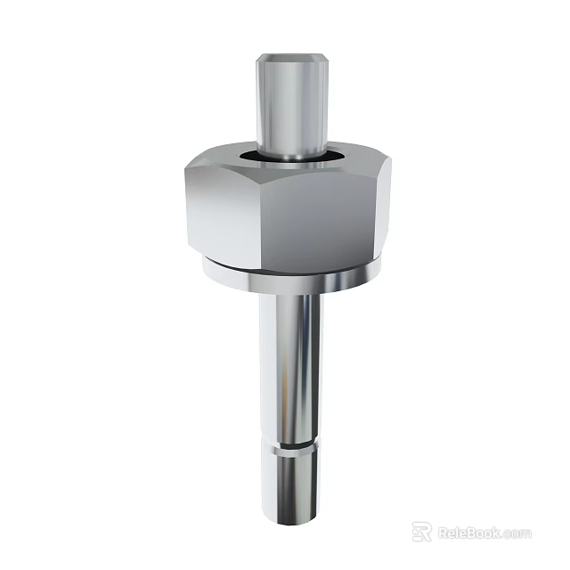 Stainless Steel Mechanical Component With Hexagonal Nut And Cylindrical Shaft 3d model 