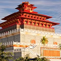 Ancient Architecture Red Multi Tiered Tower With Traditional Eaves Wooden Brackets And White Railings
