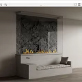 Modern Fireplace Interior Design With Marble Background And Burning Flames 3d model