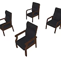 Four Stylish Office Chairs With Black Leather Seats Wooden Armrests And Legs Classic Design