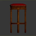 Classic Bar Stool With Red Tufted Leather Seat And Solid Wooden Turned Legs