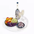 Fresh Mixed Fruits with Champagne Glasses and Chocolate on White Serving Tray