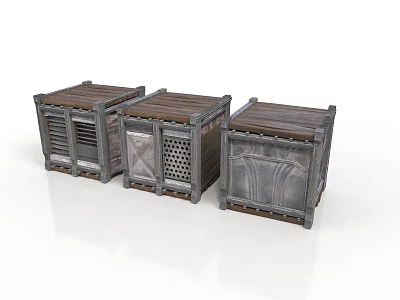 Industrial Style Scene Component Crates With Wooden Tops Metal Grid And Diamond Panels 3d model
