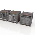 Industrial Style Scene Component Crates With Wooden Tops Metal Grid And Diamond Panels