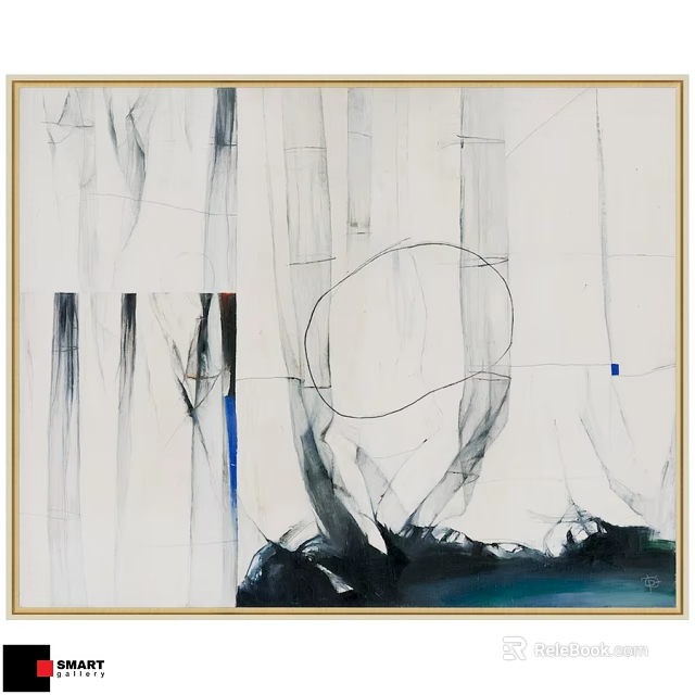 Decorative Frame With Abstract Black And White Lines And Blue Accents Wall Art 3d model 