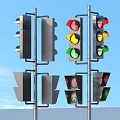 Two Traffic Light Poles Featuring Red Yellow Green Lights And Metal Frames 3d model
