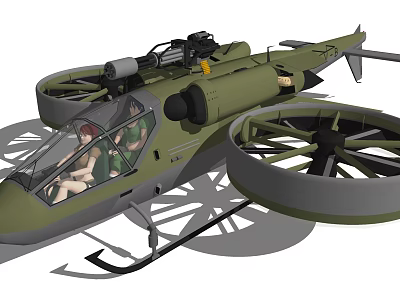 Military Helicopter With Twin Rotors Crew In Cockpit And Weapon System 3d model