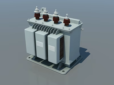 Industrial Three Phase Transformer With Insulated Bushings Cooling Fins And Gray Casing 3d model