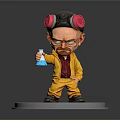 3D Cartoon Character Figurine With Pink Earmuffs Yellow Jumpsuit And Blue Beaker On Gray Base