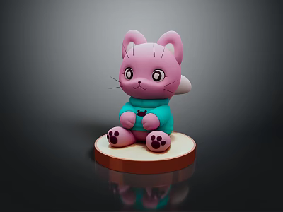 Adorable Decorative Furniture With Pink Cat Design Blue Outfit And Brown Beige Base 3d model