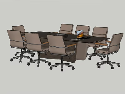 Modern Conference Table Setup With Comfortable Chairs And Laptop On Top 3d model