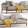 Modern Sectional Sofa With Patterned Fabric Wooden Frame And Yellow Throw Blanket 3d model