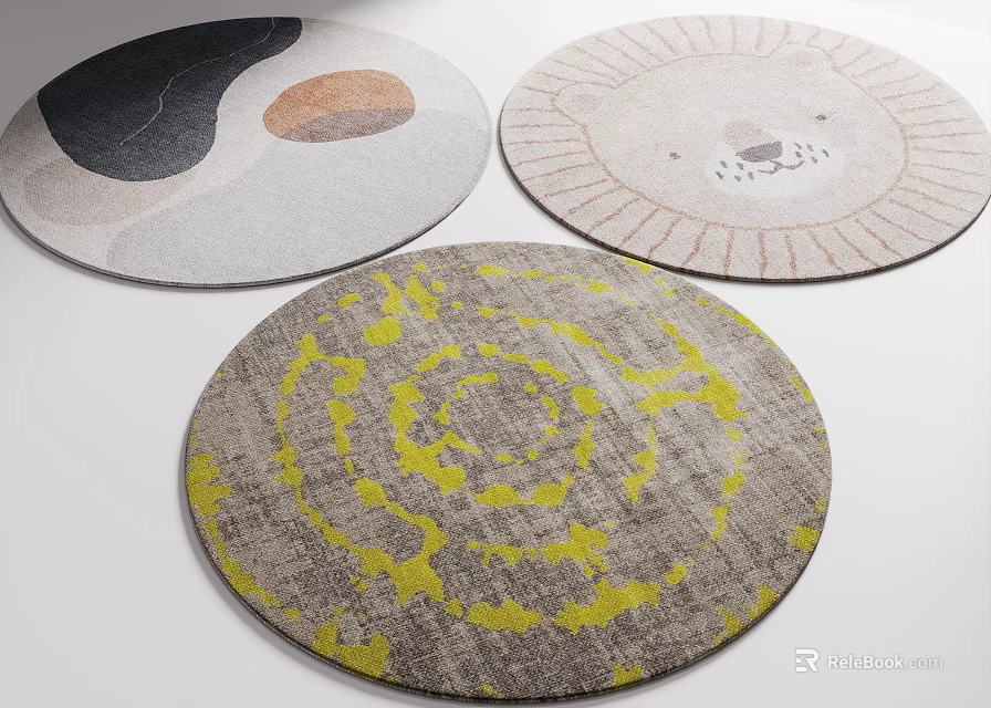 Round Area Rugs with Abstract Animal And Spiral Patterns for Modern Home Decor 3d model 